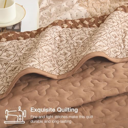 WONGS BEDDING Boho Queen Size Quilt Set, Brown Striped Bedspread