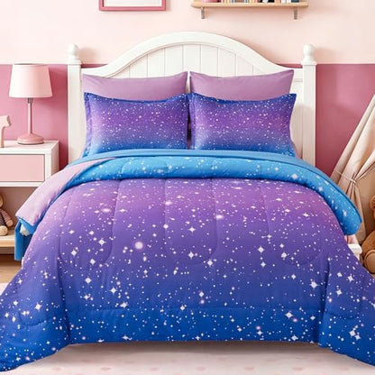 Dinjoy Girls Comforter Set 6 Pieces, Twin Size Colorful Ombre Rainbow Bedding Set, Bed in A Bag for Kid Teen Girls (1 Comforter, 1 Flat Sheet, 1 Fitted Sheet, 1 Pillow Shams, 2 Pillowcases)