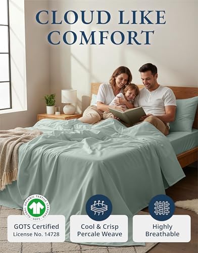LANE LINEN Twin XL Sheet Set 100% Organic Cotton Soft 3pc - Cool Blue