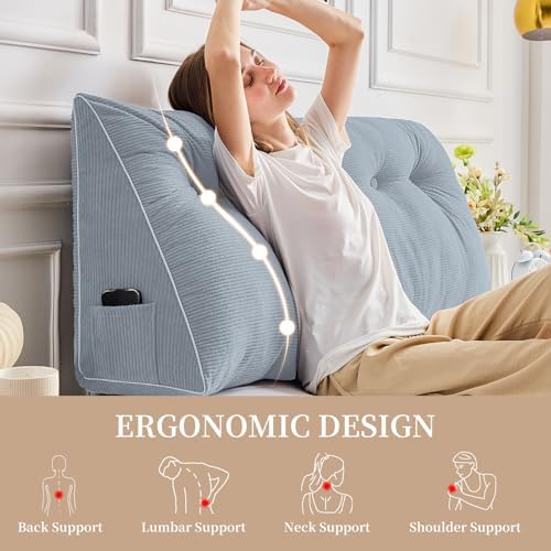 Sasttie Headboard Pillow Full, Wedge Pillow Headboard, Greyish Blue