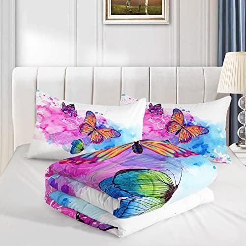 HOSIMA Butterfly Comforter Set for Girls,Pink Butterfly Comforter Twin Size for Girls Kids Women Bedroom Decor,Color Ink and Colorful Butterfly Pattern Twin Bedding Set,Butterfly Bed Set for Girls.