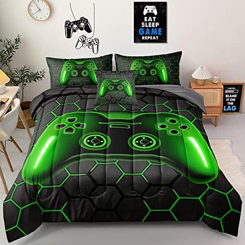 6 Pieces Gaming Bedding Set Queen Size for Boys Gamer Comforter Set for Boys Girls Kids Teens 6 Piece Bed in A Bag Video Game Bedding for Gamer Room Decorative Queen47