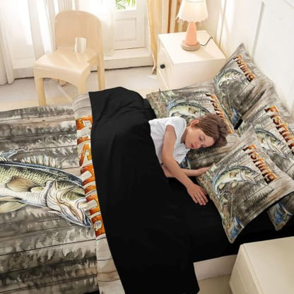 Erosebridal Pike Fish Queen Comforter Set with Sheets 7 Piece Hunting and Fishing Bed in A Bag Vintage Rustic Animal Bedding Sets for Kids Adults Country Wildlife Bed Set
