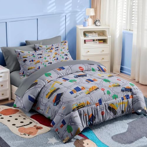 Nesker Twin Comforter Set for Boys, 5 Pieces Truck Bedding for Kids