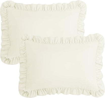 KKJIAF Ruffle Pillow Cases King Size Set of 2, Ruffled Pillow Covers with Envelope Closure, Wrinkle Resistant Ruffled Pillow Shams 20" x 36", Beige