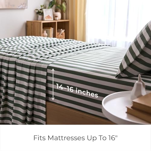 Mellanni Iconic 3-Piece, Ultra Soft Sheet Set (Twin, Oxford Stripe Sage)