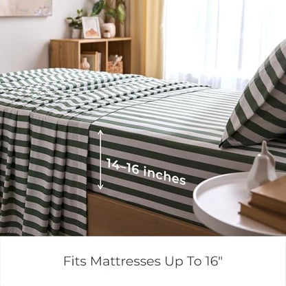 Mellanni Iconic 3-Piece, Ultra Soft Sheet Set (Twin, Oxford Stripe Sage)