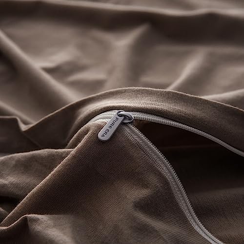 PURE ERA Jersey Knit Duvet Cover Set 100% T-Shirt Cotton Super Soft Comfy 3pc Bedding Set with Zipper Closure (Solid Brown, Queen)