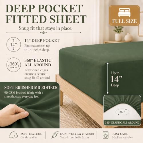 CozyLux Full Size Comforter Sets Olive Green- 7 Pieces Bed in a Bag