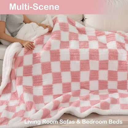Electric Heated Blanket Full Size 72"×84" with 9 Heating Levels & 1-10Hs Auto Off, Checkered Plaid Double Sided Sherpa, Energy Efficient, Machine Washable, for Couch & Bed, Gifts for Women- Light Pink