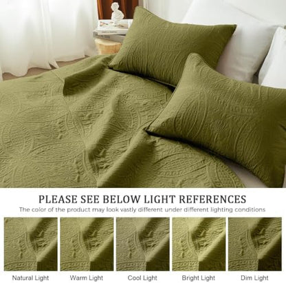 akkialla 118"x106" Olive Green California King Quilt Set, Oversized Floor-Length Bedspread, Modern Coin Pattern Microfiber Coverlet, 3-Piece All Season Bedding with 2 Pillow Shams