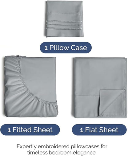 Twin XL Size 3 Piece Sheet Set - Comfy Breathable & Cooling Bed Sheets Set - Hotel Luxury Bedding for Women, Men, Kids, Teens, Boys & Girls - Deep Pockets, Soft, Wrinkle Free - Oeko-Tex - Steel Blue