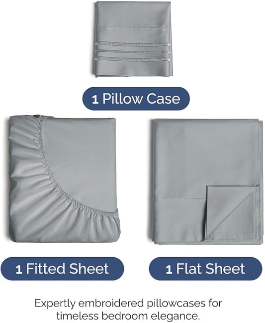 Twin XL Size 3 Piece Sheet Set - Comfy Breathable & Cooling Bed Sheets Set - Hotel Luxury Bedding for Women, Men, Kids, Teens, Boys & Girls - Deep Pockets, Soft, Wrinkle Free - Oeko-Tex - Steel Blue