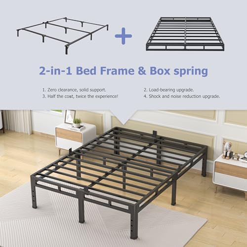NKZ Twin Size Metal Platform Bed Frame, 18 Inch Dual-Layer Heavy Duty Base