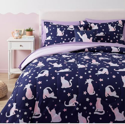 Full Size Comforter Sets for Girls - 7 Pieces Cute Cat Full Bedding Set