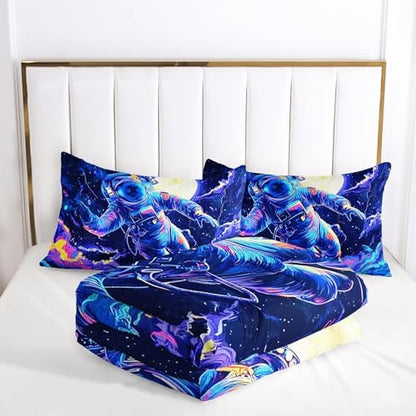 Kids Dark Blue Astronaut Comforter Set Full Size for Boys，Outer Space Themed Full Size Bedding Set，with 1 Comforter with 2 Pillow Case，Astronaut Themde Bedroom Decor for Boys Kids