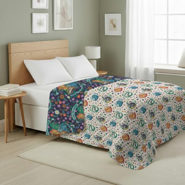 Harry Potter Botanical Crests Full/Queen Quilted Throw Blanket Adults Boys Girls, Soft Lightweight Bedding for Bed, or Couch, 90 x 90 inches