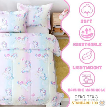 Yibeizi Unicorn Comforter Set Full Rainbow Lightweight Bedding