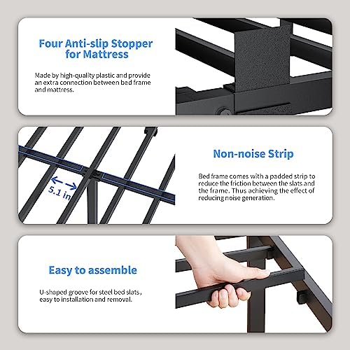 ROIL 16 Inch Twin Bed Frame with Rounded Corner & 4 Mattress Baffles