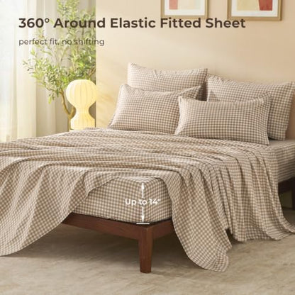 Litanika Full Size Comforter Sets 7 Pieces Earthy Tan Gingham