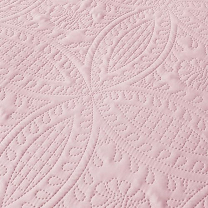 akkialla 118"x106" Pink California King Quilt Set, Oversized Floor-Length Bedspread, Modern Coin Pattern Microfiber Coverlet, 3-Piece All Season Bedding with 2 Pillow Shams