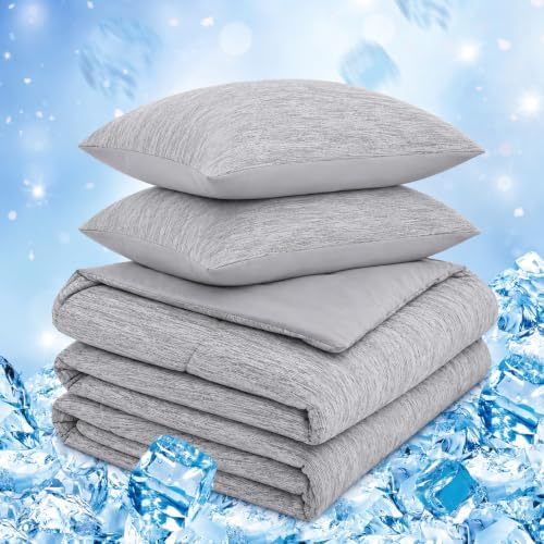CHOSHOME Cooling Comforter Cooling Blanket, Q-Max 0.45 Cool Sleeping Summer Blanket for Hot Sleeper Night Sweats, Queen 90" x 90", Grey 04