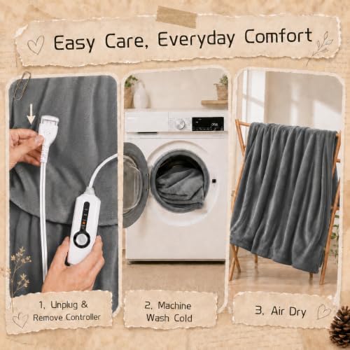 ReyyNio Electric Heated Blanket Full Size 72"x84", 10H Auto-Off, Light Gray