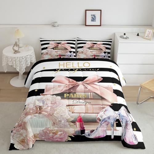 jejeloiu Pink Fashion Comforter Set Twin Size Boys Girls Teens