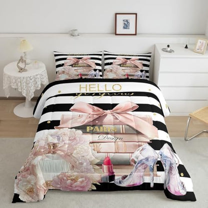 jejeloiu Pink Fashion Comforter Set Twin Size Boys Girls Teens