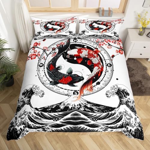 Feelyou Koi Fish Duvet Cover Queen Size Boys Girls Teens