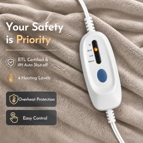 Electric Heated Blanket 62"x84" Twin Size, Linen