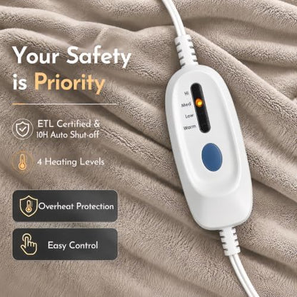 Electric Heated Blanket 62"x84" Twin Size, Linen