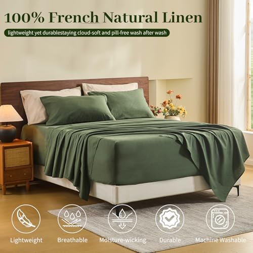 MEISHANG 100% French Linen Sheets California King,6 Pcs,18-24" Deep Pocket