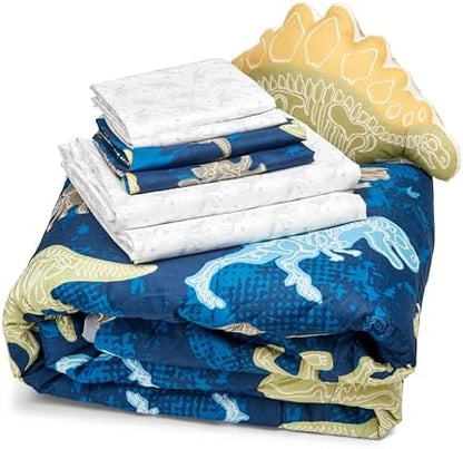 Northwest Classics Full Sized Dino Discovery Glow-in-The-Dark 8-Piece Bed in a Bag Set, All Seasons Bedding for Girls and Boys, Comforter, Flat Sheet, Fitted Sheet, Pillowcases, Pillow, Shams