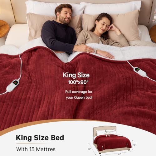 Heated Electric Blanket King Size, Dual Control, 90" x 100", Rose