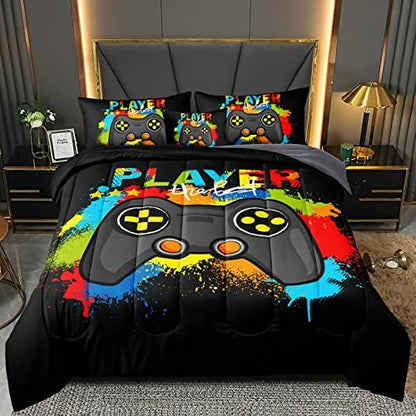 BDUCOK 6 Pieces Gamer Comforter Set for Boys Gaming Bedding Set Full Size,Video Game Controller Comforter for Boys Kids Adult 3D Gamepad Microfiber Bedding Sets 6 Pieces Bed in A Bag Sets30019,Full