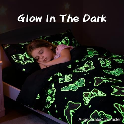 A Nice Night Butterfly 5pc Comforter Set Glow in The Dark Kids,Queen