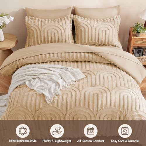 MR&HM Boho Comforter Set King 7pcs, Khaki Western Arch Tufted Bedding Set