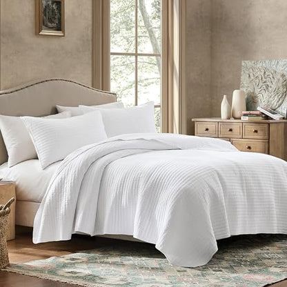 WDCOZY 100% Cotton King Size Quilt Set, Channel Pick Stitch, White