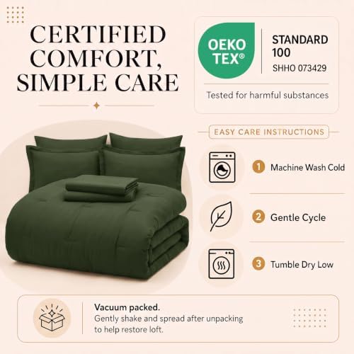 CozyLux Twin XL Comforter Olive Green, 5 Pieces Bed in a Bag