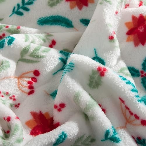 Elegant Comfort Luxuriously Soft 4-Piece Holiday Velvet Plush Flannel Sheet Set - Premium Quality - Cozy Warm, Christmas Fuzzy Velvet Flannel Fleece Deep Pocket Sheet Set - Queen, Winter Bloom
