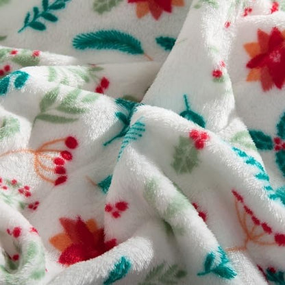 Elegant Comfort Luxuriously Soft 4-Piece Holiday Velvet Plush Flannel Sheet Set - Premium Quality - Cozy Warm, Christmas Fuzzy Velvet Flannel Fleece Deep Pocket Sheet Set - Cal King, Winter Bloom