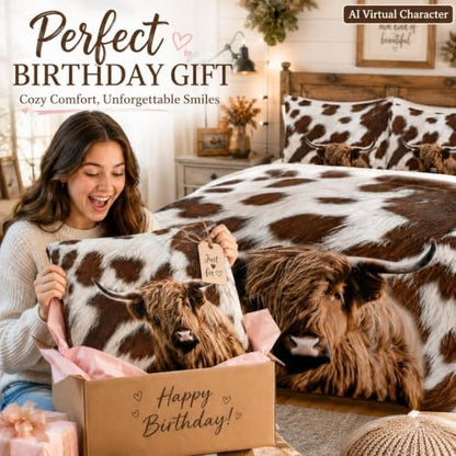 CCoutueChen Highland Cow Bedding Sets Full Size, Brown, Farmhouse