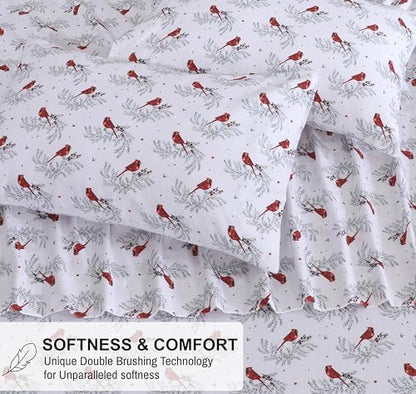 RUVANTI Flannel Sheets Set Twin Size, Cardinal