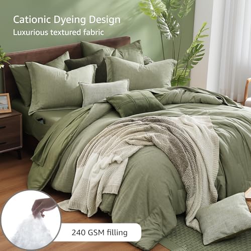 Monbix Oversized Queen Comforter Set Sage Green 7 Pieces Bed in a Bag