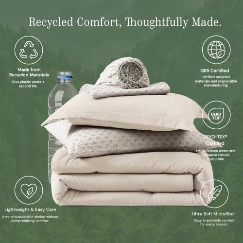 Full Comforter Set with Sheets-7 Pieces Soft Recycled Bed in a Bag Bedding