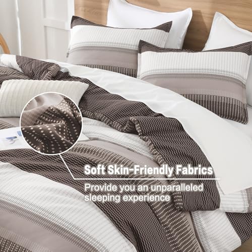 Litanika Chocolate Super King Comforter Set - 3 Pieces Stripe Bed Set