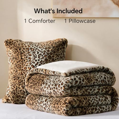 BEDELITE Faux Fur Twin Comforter Set Cheetah Print,Thick & Warm Comforter