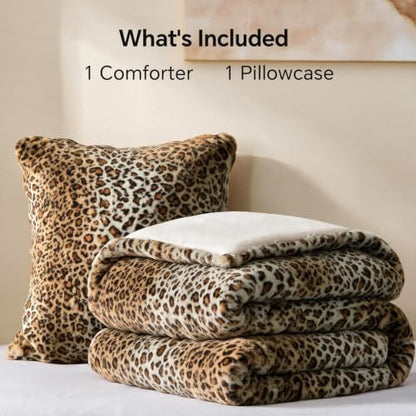 BEDELITE Faux Fur Twin Comforter Set Cheetah Print,Thick & Warm Comforter