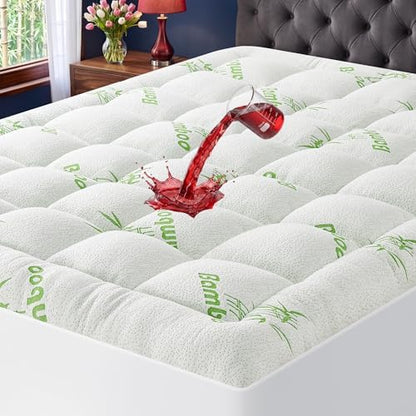 Waterproof Cal King Size Mattress Topper Viscose Derived from Bamboo, Extra Thick Mattress Pad for Back Pain, Cooling Mattress Topper with Deep Pocket 8"-21", Green,Cal King